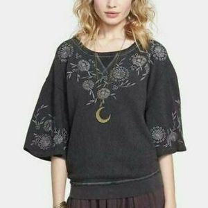 Free People Grey Fairy Flare Embroidered Top XS